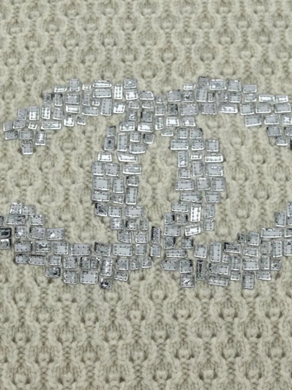 CHANEL COCO Mark Scarf Cashmere Beige Silver CC Auth BA11371V